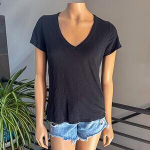 Banana Republic Cozy Slub V-Neck Tee Black Short Sleeve Cotton Modal Top Large